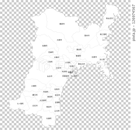 宮城県と市町村の白地図 126974567