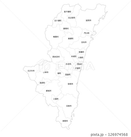 宮崎県と市町村の白地図 126974568