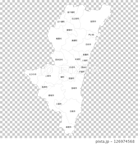 宮崎県と市町村の白地図 126974568