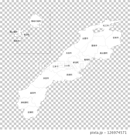 Blank map of Shimane prefecture and municipalities 126974571