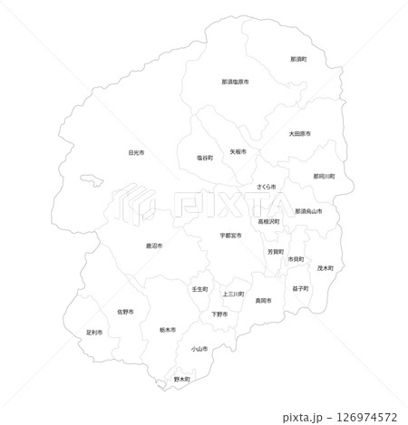 栃木県と市町村の白地図 126974572