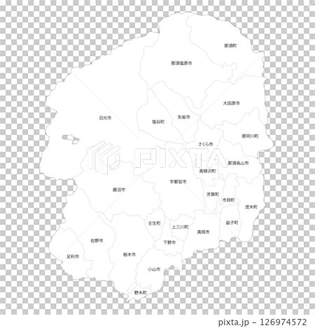 Blank map of Tochigi prefecture and municipalities 126974572