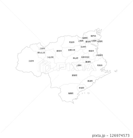 徳島県と市町村の白地図 126974573