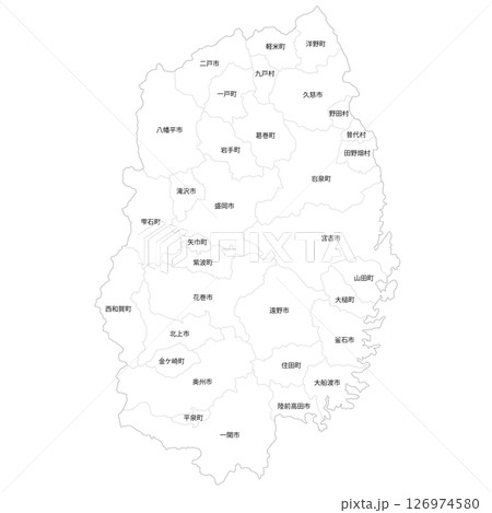 岩手県と市町村の白地図 岩手県と市町村の白地図 126974580