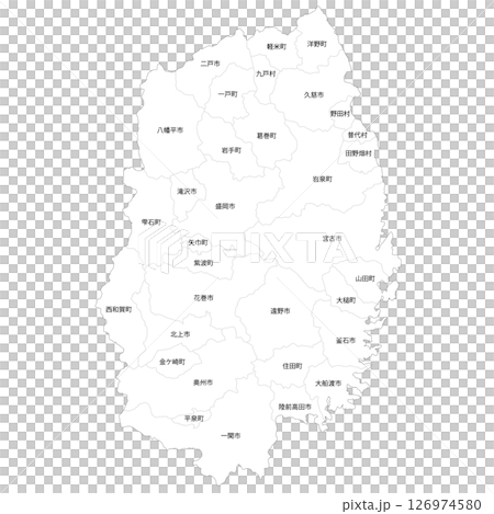 Blank map of Iwate prefecture and municipalities 126974580