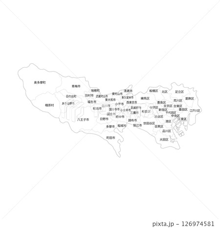 東京都と市区町村の白地図 126974581