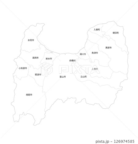 富山県と市町村の白地図 126974585