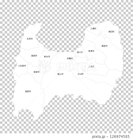 富山県と市町村の白地図 126974585