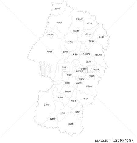 山形県と市町村の白地図 126974587