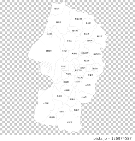 山形県と市町村の白地図 126974587