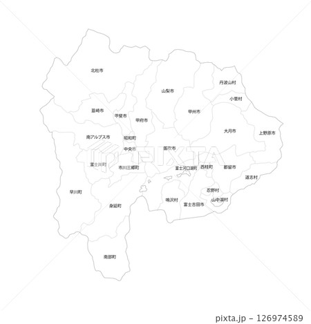 山梨県と市町村の白地図 126974589