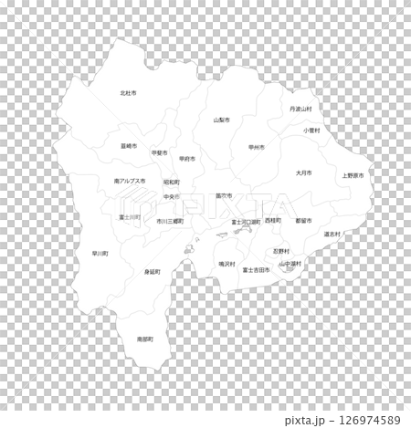 山梨県と市町村の白地図 126974589