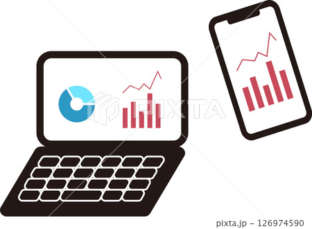 シンプルなパソコンとスマホのイラスト素材セット 126974590