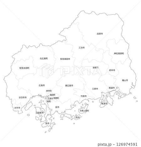 広島県と市町村の白地図 126974591
