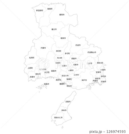 兵庫県と市町村の白地図 126974593