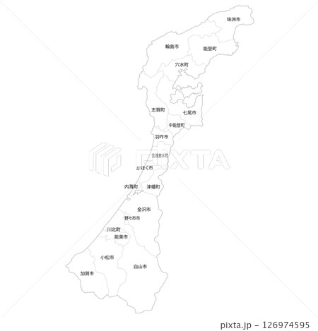 石川県と市町村の白地図 石川県と市町村の白地図 126974595