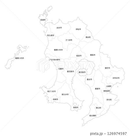 鹿児島県と市町村の白地図 鹿児島県と市町村の白地図 126974597