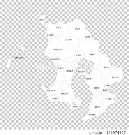 鹿児島県と市町村の白地図 鹿児島県と市町村の白地図 126974597