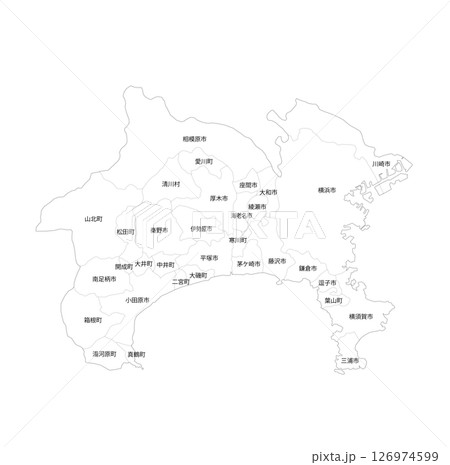 神奈川県と市町村の白地図 神奈川県と市町村の白地図 126974599