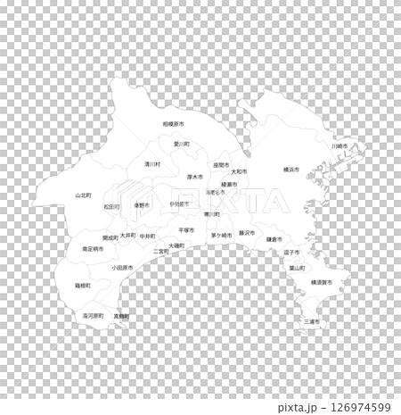 神奈川県と市町村の白地図 神奈川県と市町村の白地図 126974599