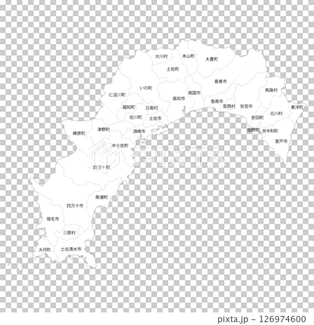Blank map of Kochi prefecture and municipalities Blank map of Kochi prefecture and municipalities 126974600