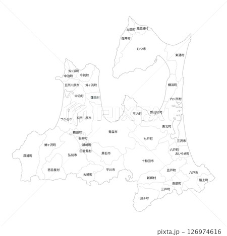 青森県と市町村の白地図 126974616