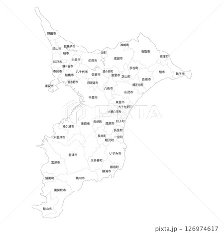 千葉県と市町村の白地図 126974617