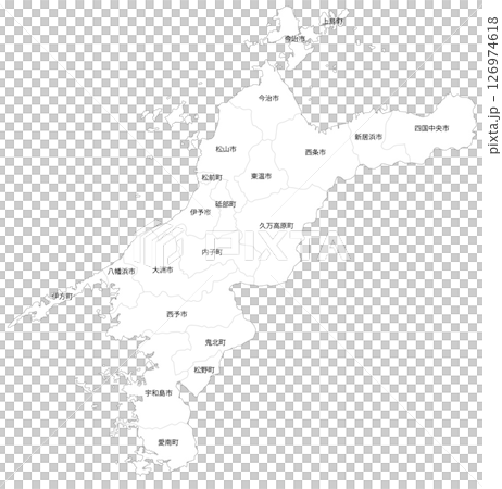 Blank map of Ehime prefecture and municipalities Blank map of Ehime prefecture and municipalities 126974618