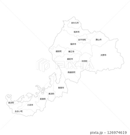 福井県と市町村の白地図 126974619