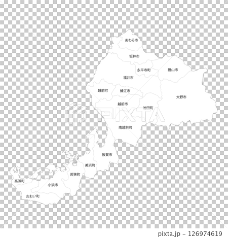 福井県と市町村の白地図 126974619
