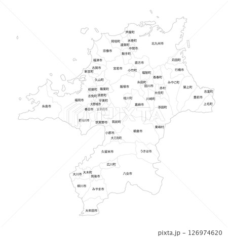 福岡県と市町村の白地図 126974620