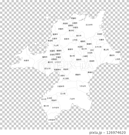 Blank map of Fukuoka prefecture and municipalities Blank map of Fukuoka prefecture and municipalities 126974620