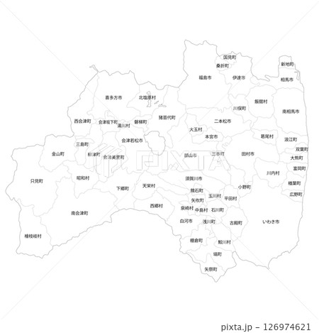 福島県と市町村の白地図 福島県と市町村の白地図 126974621