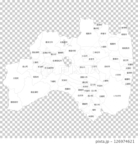 福島県と市町村の白地図 福島県と市町村の白地図 126974621