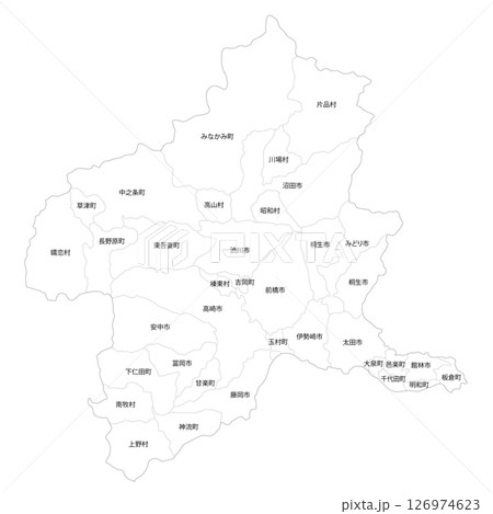 群馬県と市町村の白地図 126974623