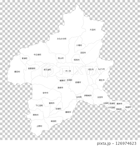 群馬県と市町村の白地図 126974623