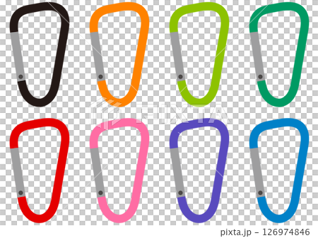 A set of simple carabiner illustrations. Available in eight different colors. 126974846