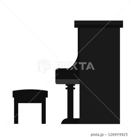 アップライトピアノとピアノ椅子を横から見たイラスト 126974925