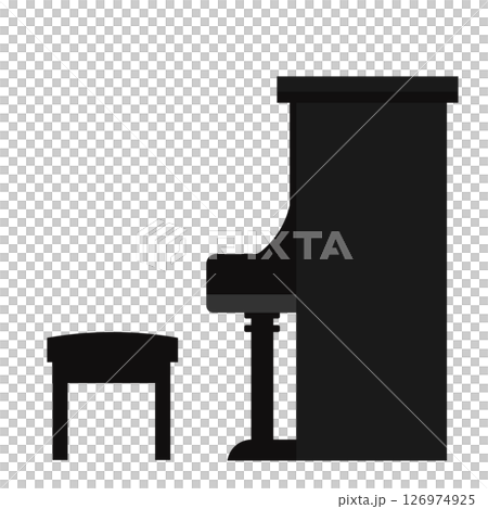 アップライトピアノとピアノ椅子を横から見たイラスト 126974925