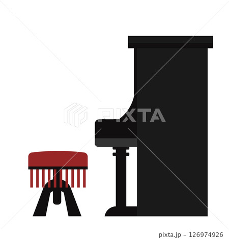 アップライトピアノと丸いピアノ椅子のイラスト 126974926