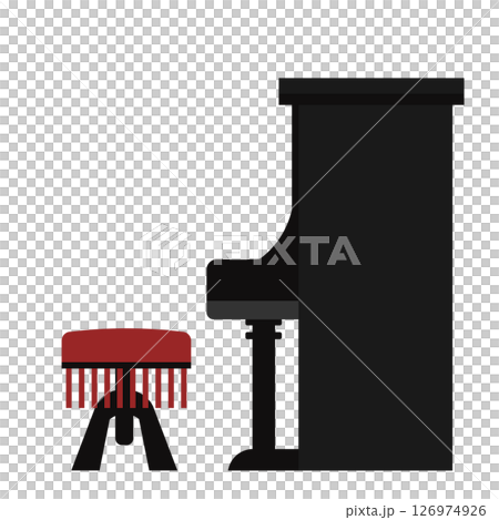 アップライトピアノと丸いピアノ椅子のイラスト 126974926