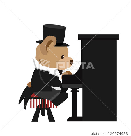 アップライトピアノを弾くクマのぬいぐるみのイラスト 126974928