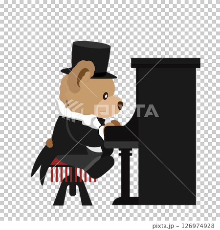 アップライトピアノを弾くクマのぬいぐるみのイラスト 126974928