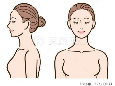 デコルテ・上半身 目を閉じた女性イラストセット(正面・横顔) デコルテ・上半身 目を閉じた女性イラストセット(正面・横顔) 126975034
