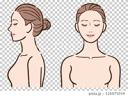 デコルテ・上半身 目を閉じた女性イラストセット(正面・横顔) デコルテ・上半身 目を閉じた女性イラストセット(正面・横顔) 126975034