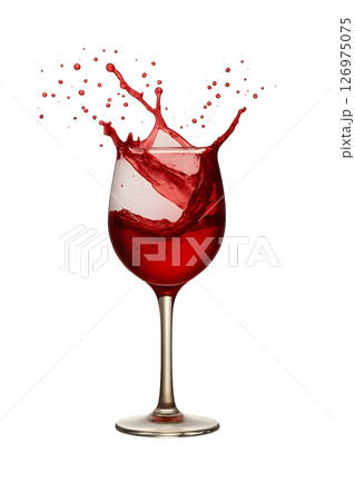 赤ワインが跳ねるグラス、切り抜き背景 赤ワインが跳ねるグラス、切り抜き背景 126975075