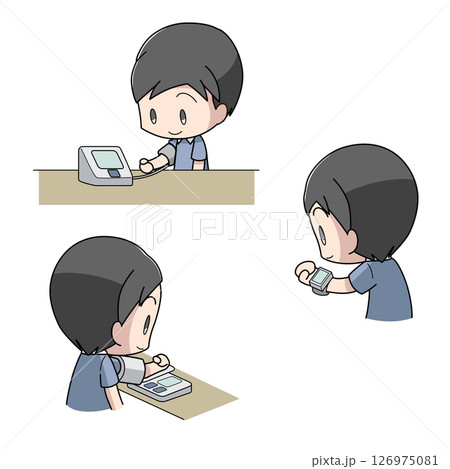 血圧を測る男性のイラスト3パターン 126975081