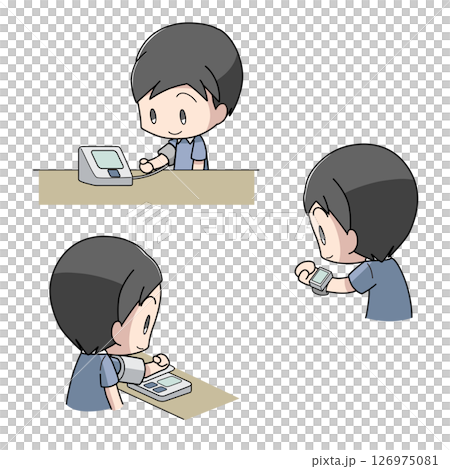 血圧を測る男性のイラスト3パターン 126975081
