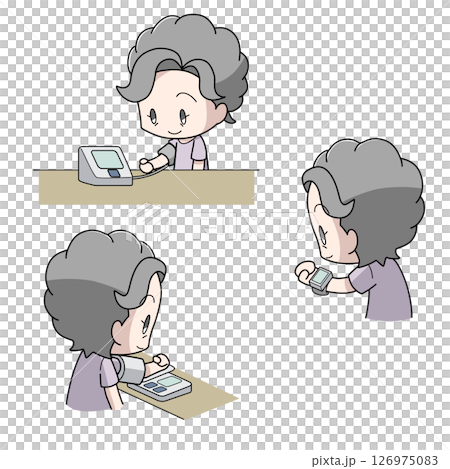 三幅老年婦女測量血壓的插圖 126975083