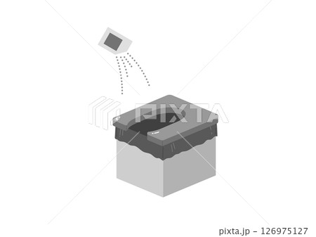 凝固剤を振りかけている簡易トイレのイラスト 凝固剤を振りかけている簡易トイレのイラスト 126975127